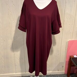 Belle by Kim Gravel Wine Sheath Dress with short flounce sleeves size m